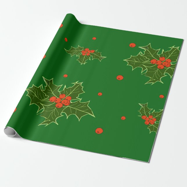 Christmas Holly  Wrapping Paper (Unrolled)