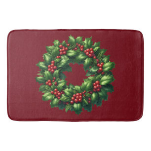 Christmas Holly Wreath Bath Mat