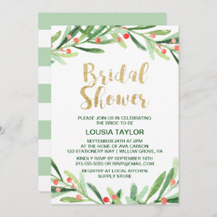 Christmas Holly Wreath Bridal Shower Invitation
