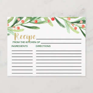 Christmas Holly Wreath Bridal Shower Recipe Cards