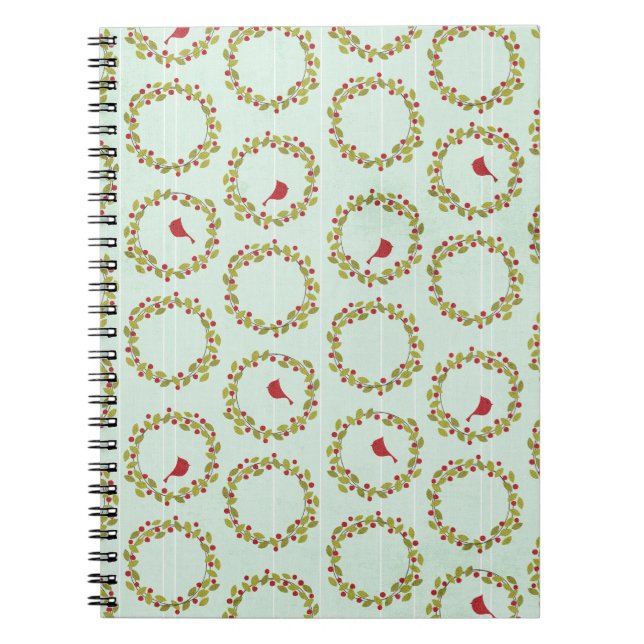 Christmas Holly Wreath Cardinal Notebook (Front)