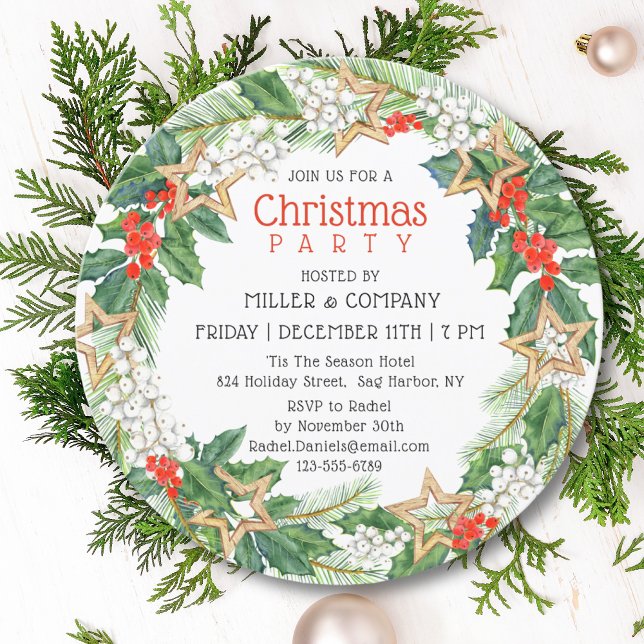Christmas Holly Wreath Corporate Christmas Party Invitation (Creator Uploaded)
