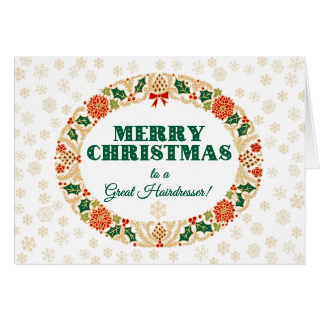 Christmas Holly Wreath for Hairdresser Snowflakes (Front Horizontal)