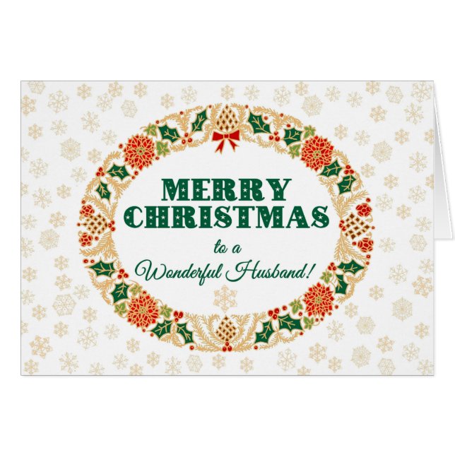 Christmas Holly Wreath, for Husband, Snowflakes (Front Horizontal)