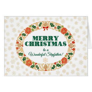 Christmas Holly Wreath, for Stepfather, Snowflakes