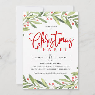 Christmas Holly Wreath Holiday Party Invitation