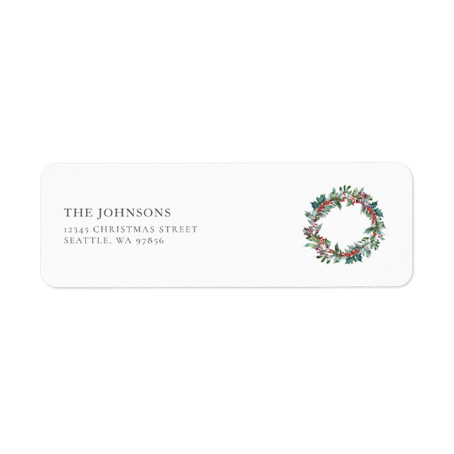 Christmas Holly Wreath Holiday Return Address 2 Label (Front)