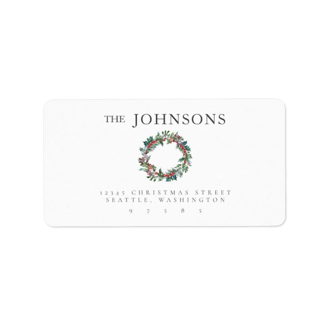 Christmas Holly Wreath Holiday Return Address Label (Front)