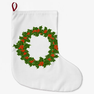 Christmas Holly Wreath Large Christmas Stocking
