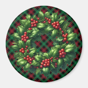 Christmas Holly Wreath Magnet