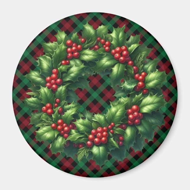 Christmas Holly Wreath Magnet (Front)