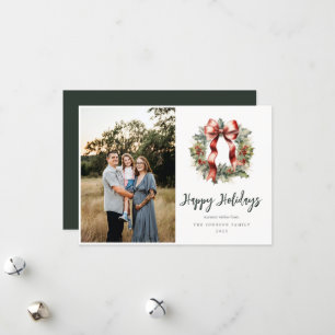Christmas Holly Wreath Photo Holiday Card