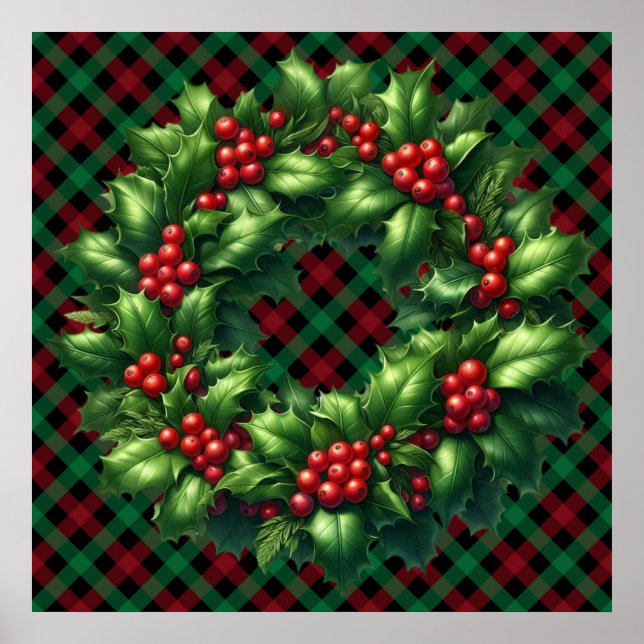 Christmas Holly Wreath Poster (Front)