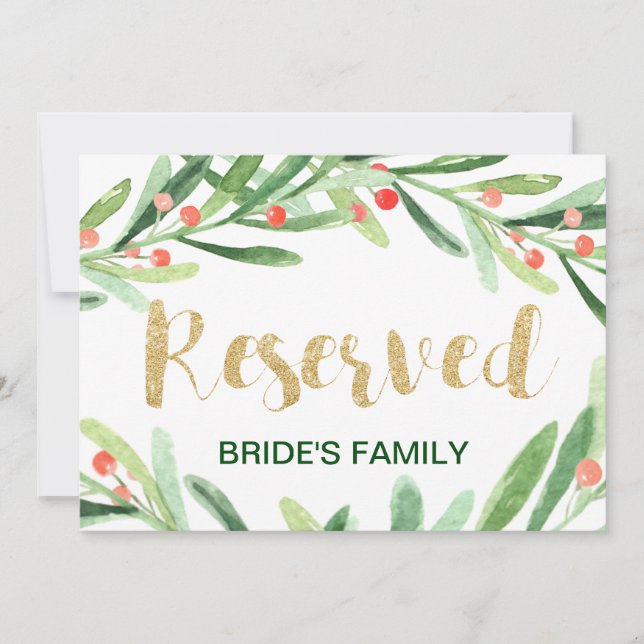Christmas Holly Wreath Reserved Sign Holiday Card (Front)