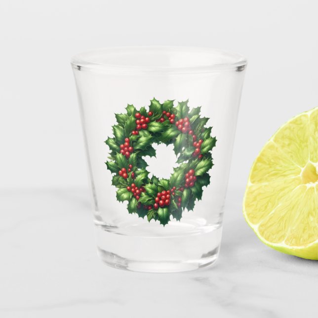 Christmas Holly Wreath Shot Glass (Front)
