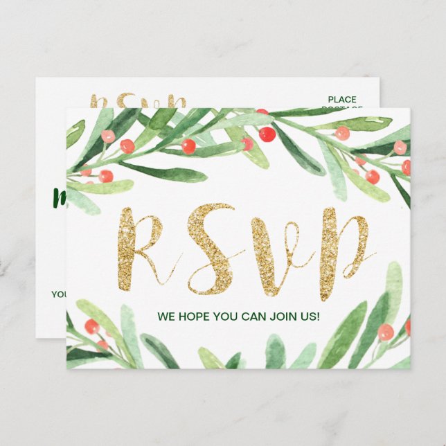 Christmas Holly Wreath Song Request RSVP Postcard (Front/Back)