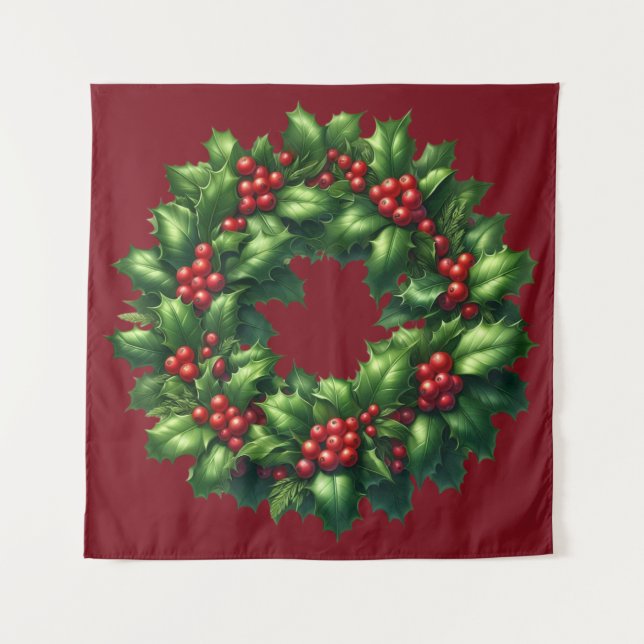 Christmas Holly Wreath Tapestry (Front)