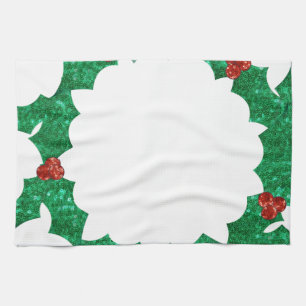 christmas holly wreath tea towel