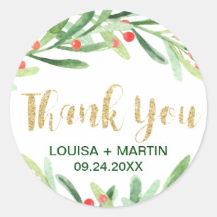 Christmas Holly Wreath Thank You Favour Classic Round Sticker