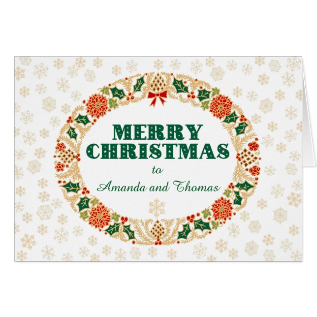 Christmas Holly Wreath to Customise, Snowflakes (Front Horizontal)