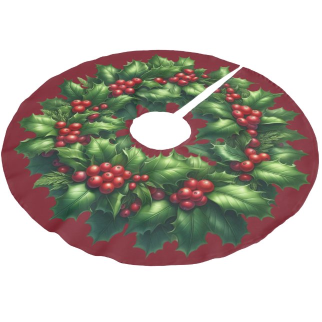 Christmas Holly Wreath Tree Skirt (Angled)