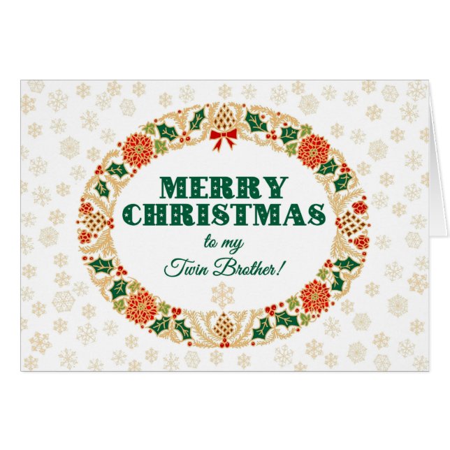 Christmas Holly Wreath, Twin Brother, Snowflakes (Front Horizontal)