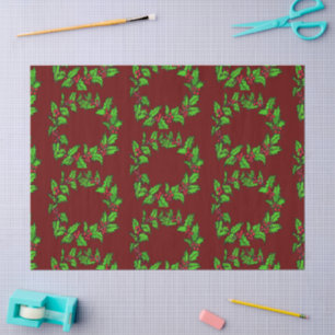 Christmas Holly Wreath Vector Art Tissue Paper