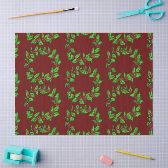 Christmas Holly Wreath Vector Art Tissue Paper (Craft)