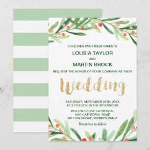 Christmas Holly Wreath Wedding Invitation