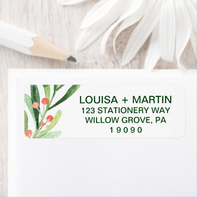 Christmas Holly Wreath Wedding Return Address Label (Insitu)