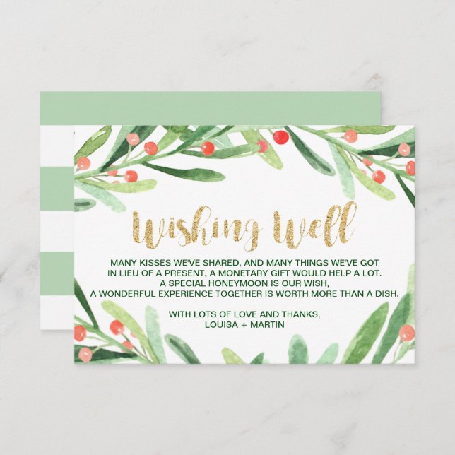 Christmas Holly Wreath Wedding Wishing Well Enclosure Card (Front/Back)
