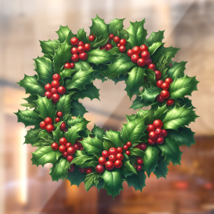 Christmas Holly Wreath Window Cling