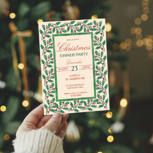 Christmas holy berries dinner party invitation