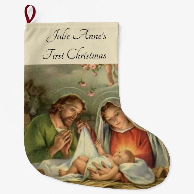 Christmas Holy Family Nativity Jesus Mary Joseph Large Christmas Stocking (Front)