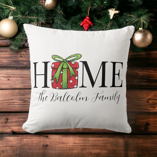 Christmas Home Red Present Family Name Cushion (Creator Uploaded)