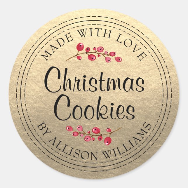 Christmas Homemade Cookies Champagne Gold Jar Classic Round Sticker (Front)