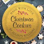 Christmas Homemade Cookies Gold Jar Label<br><div class="desc">Rustic and modern homemade Christmas cookies jar sticker with the text made with love, homemade Christmas cookies and your name in modern script on a classic gold background with a stylish touch of cranberries. Simply add your name and the product name to the label. Exclusively designed for you by Happy...</div>