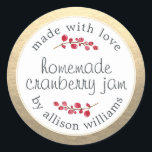 Christmas Homemade Cranberry Jam Can Gold Classic Round Sticker<br><div class="desc">Rustic and modern homemade Christmas jam canning cranberry jam jar sticker with the text made with love, homemade cranberry jam and your name in modern script on a champagne gold background with a stylish touch of cranberries. Simply add your name and the product name to the label. Exclusively designed for...</div>