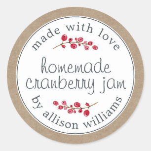 Christmas Homemade Cranberry Jam Can Kraft Paper Classic Round Sticker