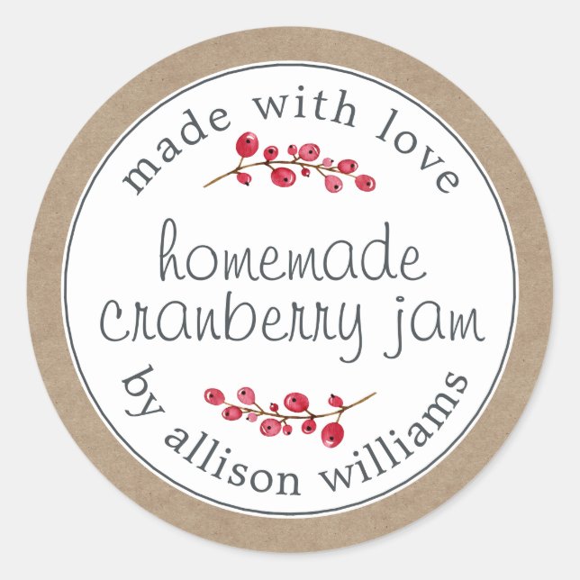 Christmas Homemade Cranberry Jam Can Kraft Paper Classic Round Sticker (Front)