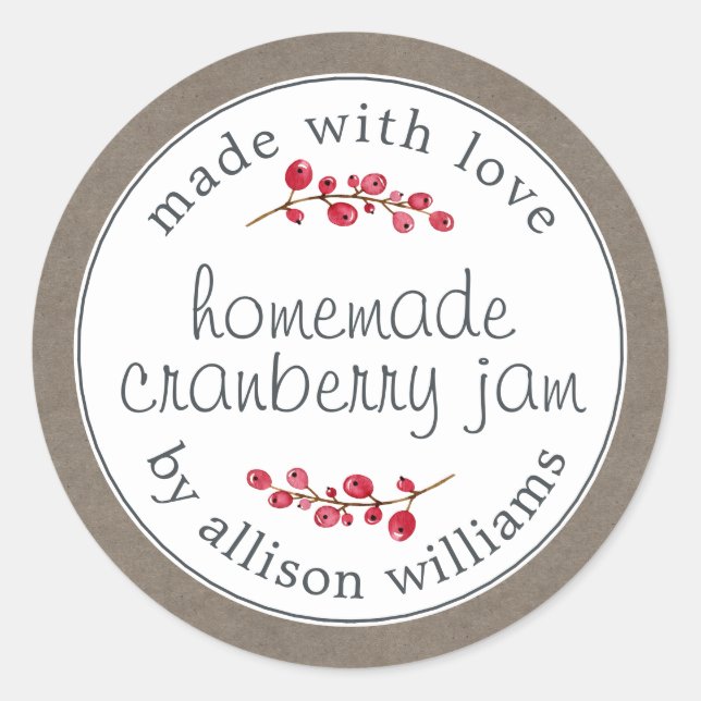Christmas Homemade Cranberry Jam Can Kraft Paper Classic Round Sticker (Front)