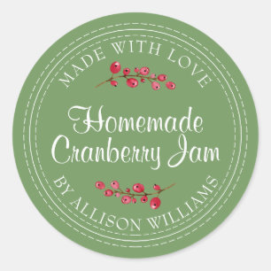 Christmas Homemade Cranberry Jam Can Meadow Green Classic Round Sticker
