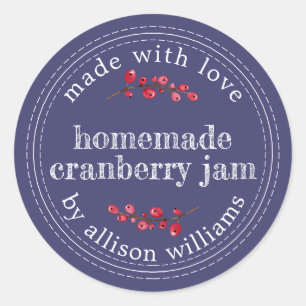 Christmas Homemade Cranberry Jam Can Navy Blue Classic Round Sticker