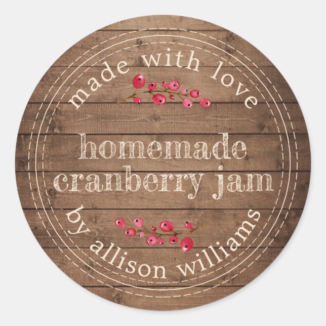 Christmas Homemade Cranberry Jam Canning Barn Wood Classic Round Sticker (Front)