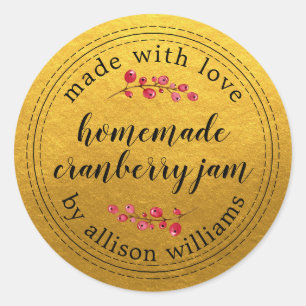 Christmas Homemade Cranberry Jam Gold Classic Round Sticker