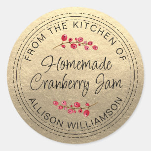 Christmas Homemade Cranberry Jam Gold Classic Round Sticker