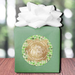 Christmas Homemade Holiday Baking Classic Round Sticker<br><div class="desc">Merry Christmas in chic white lettering on a splash of faux gold foil,  these round stickers are personalised with Sweet Holiday Wishes and your family name in chic lettering on a pattern of gold squiggles over green brush strokes. MATCHING paper plates,  napkins and MORE designs in our store.</div>