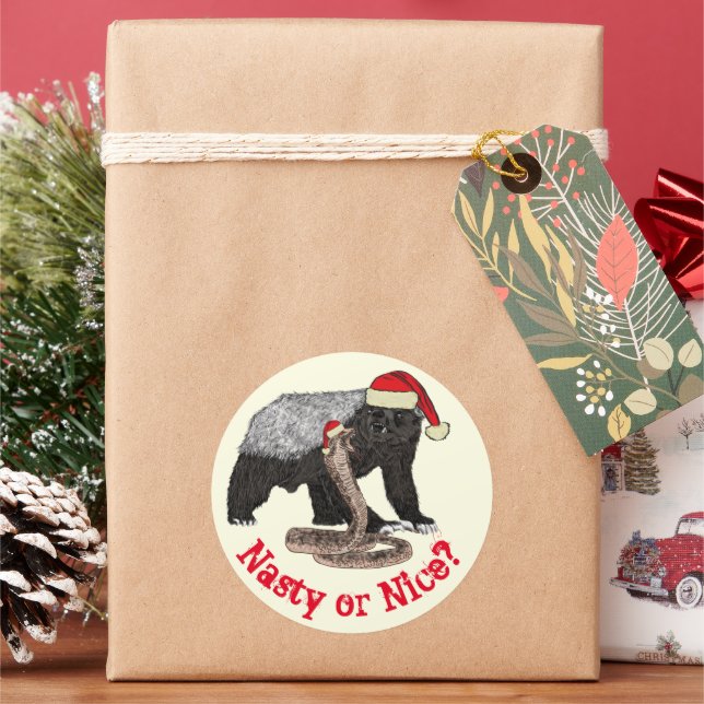 Christmas Honey Badger Snake Funny Santa Quote  Classic Round Sticker (Holiday)