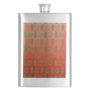 Christmas Honu And Tiki Hip Flask