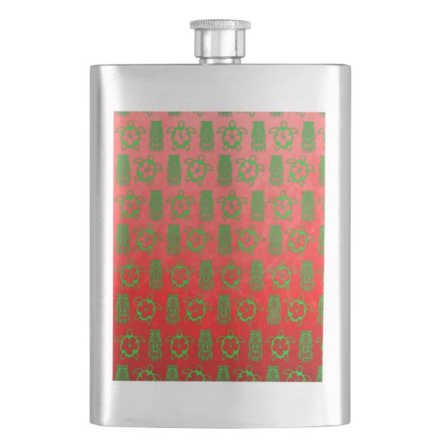 Christmas Honu And Tiki Hip Flask (Front)